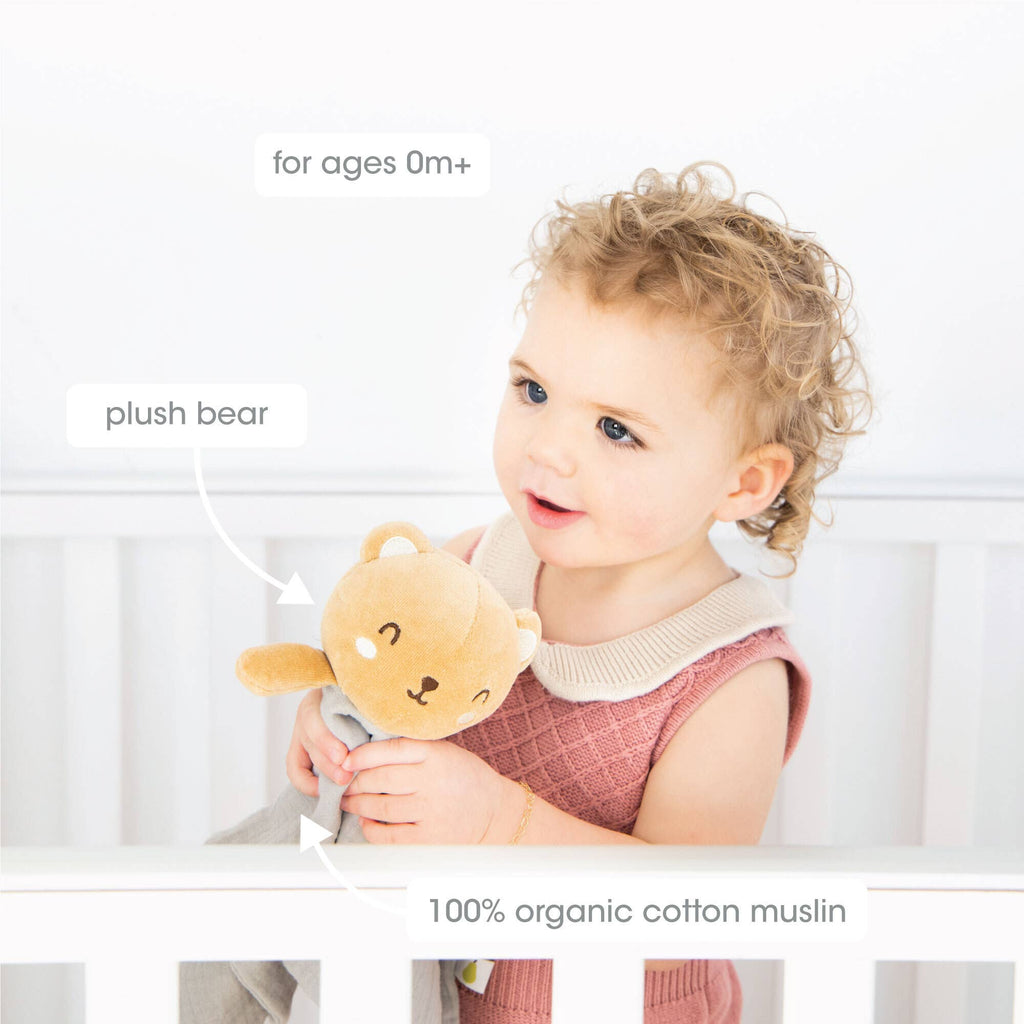 Bear Baby Lovey Snuggle Blanket, Organic Cotton Muslin