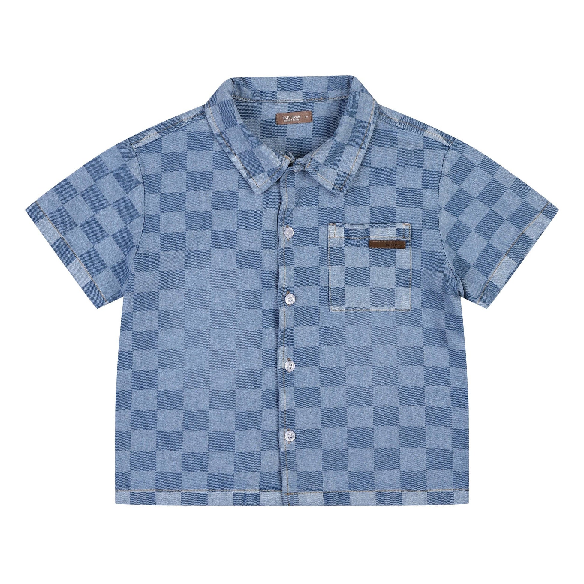 Liam Checkerboard Denim Short Sleeve Shirt