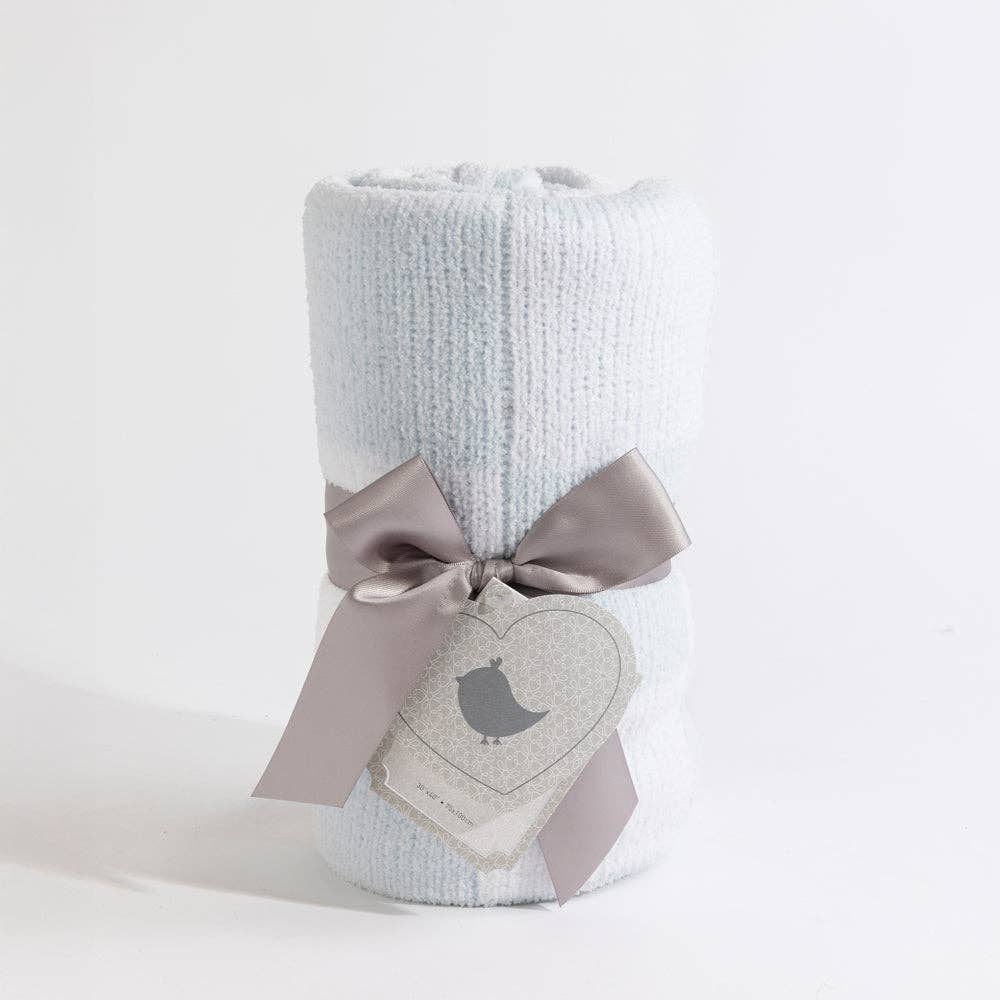 Knitted Chenille Blanket - Blue Check