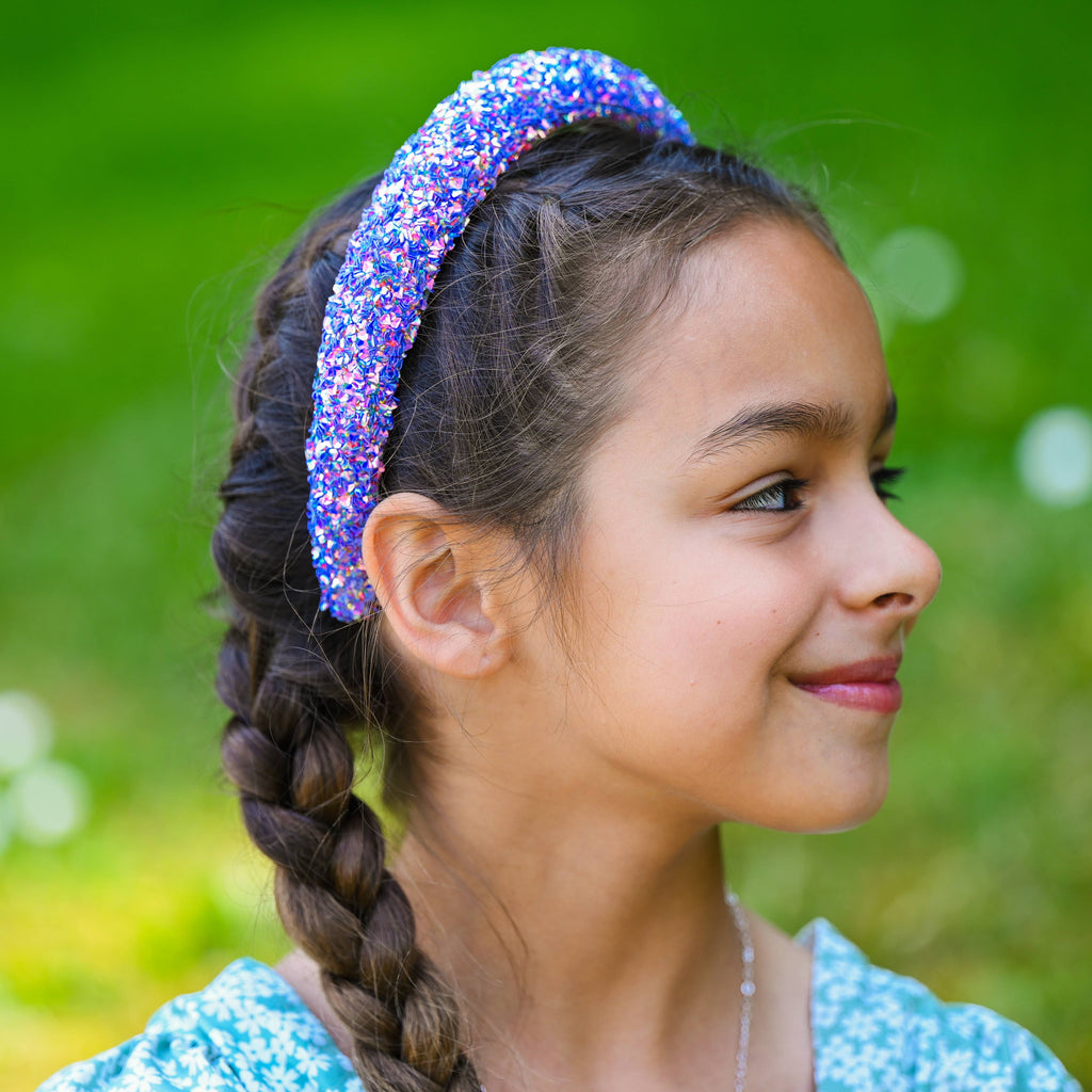 Kids Padded Chunky Sequin Headband | Blue or Multi-Color