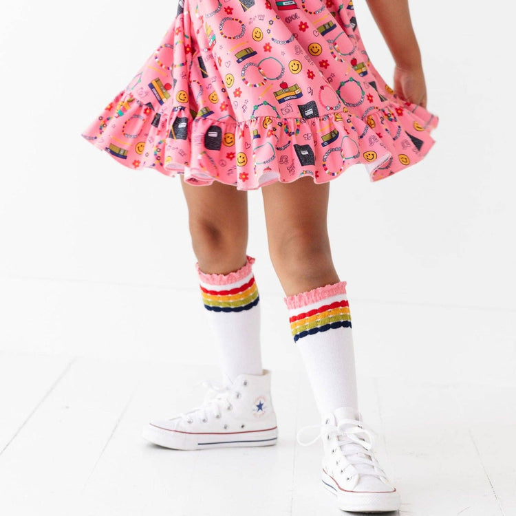 Rainbow Bubble Stripe Lace Top Knee High Socks