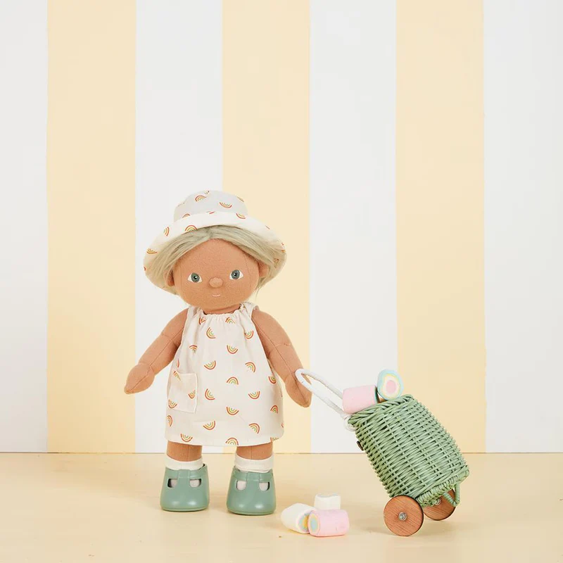 Dinkum Doll Cotton Una Rainbow Dress Set with Bucket Hat