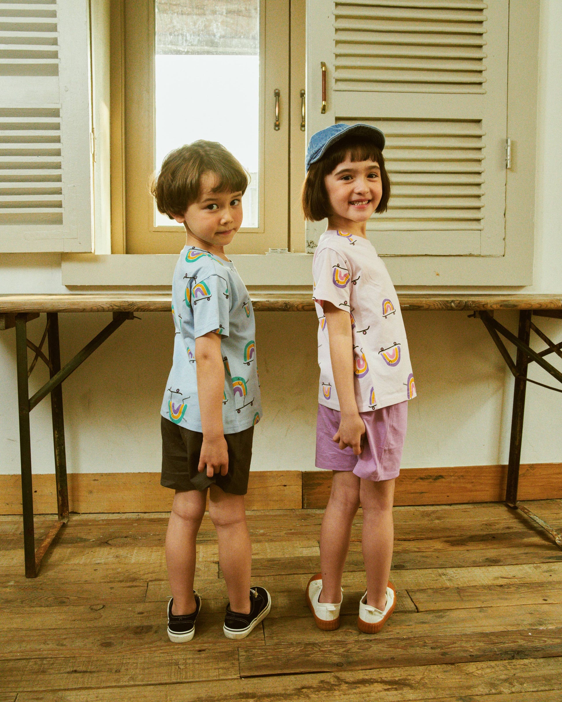 Rainbow Print T-Shirt & Solid Shorts Set