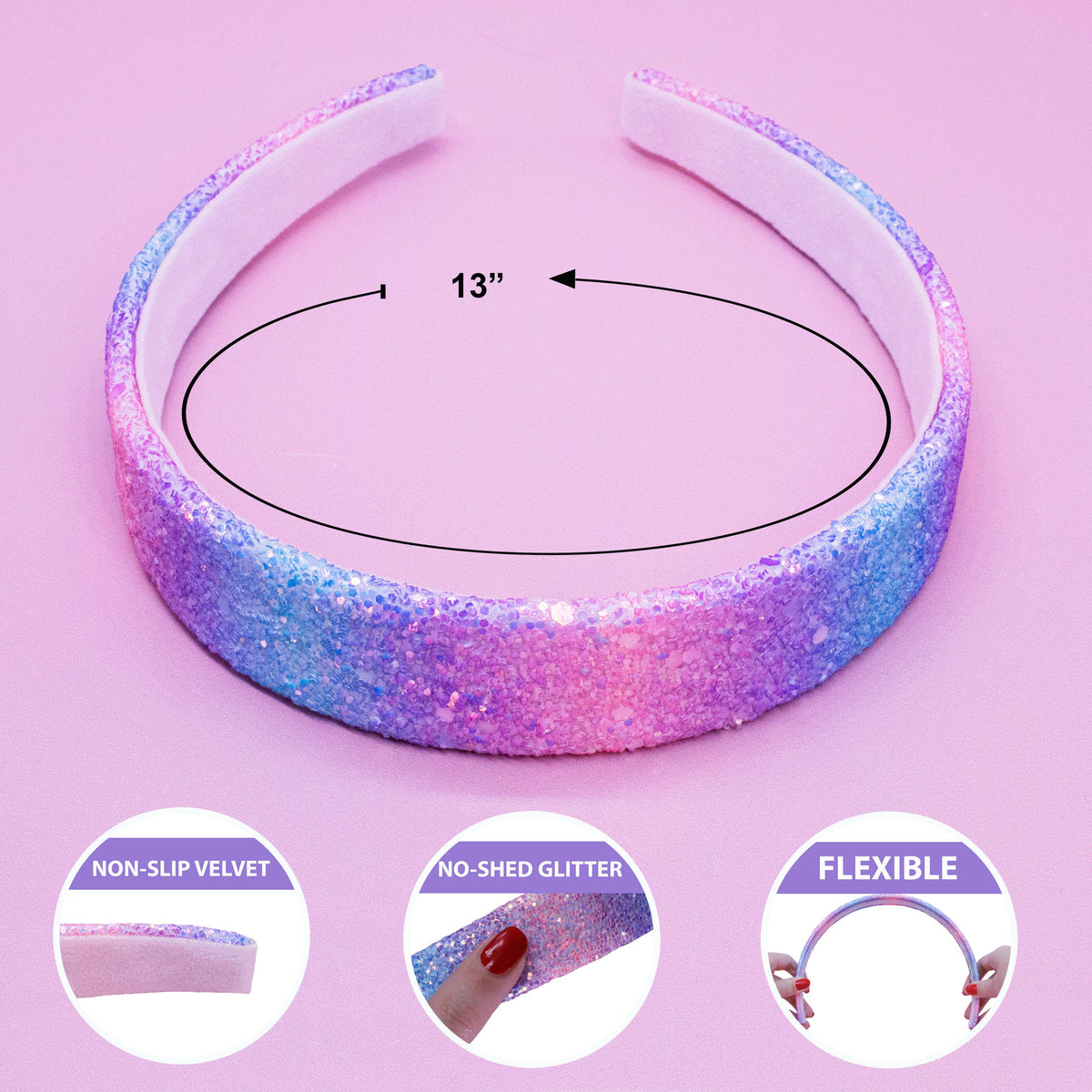 Kids Tapered Glitter Headband | Pink or Gold
