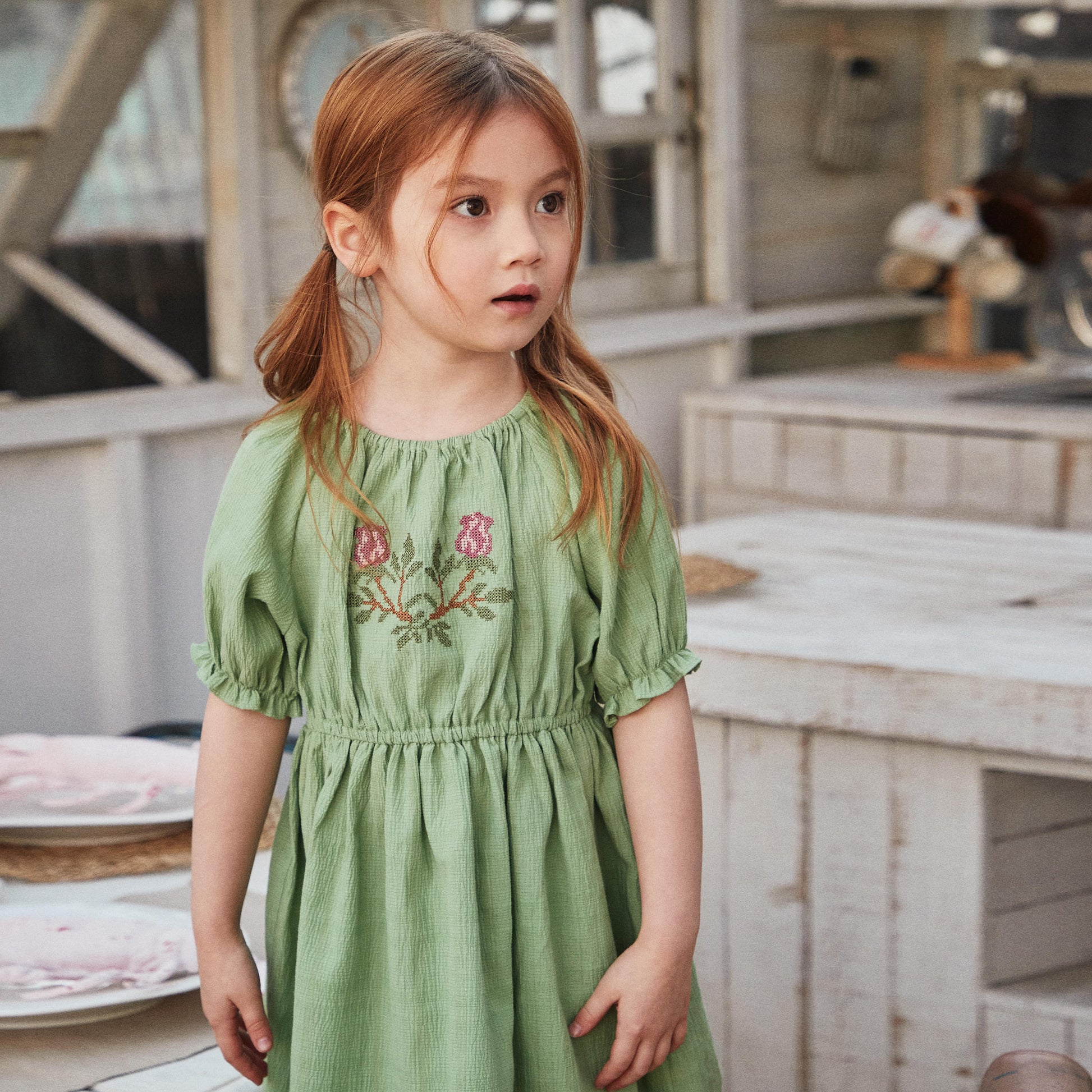Tulip Embroidery Smocked Dress