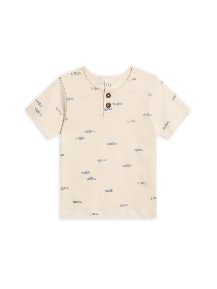 Organic Short Sleeve Henley - Fish