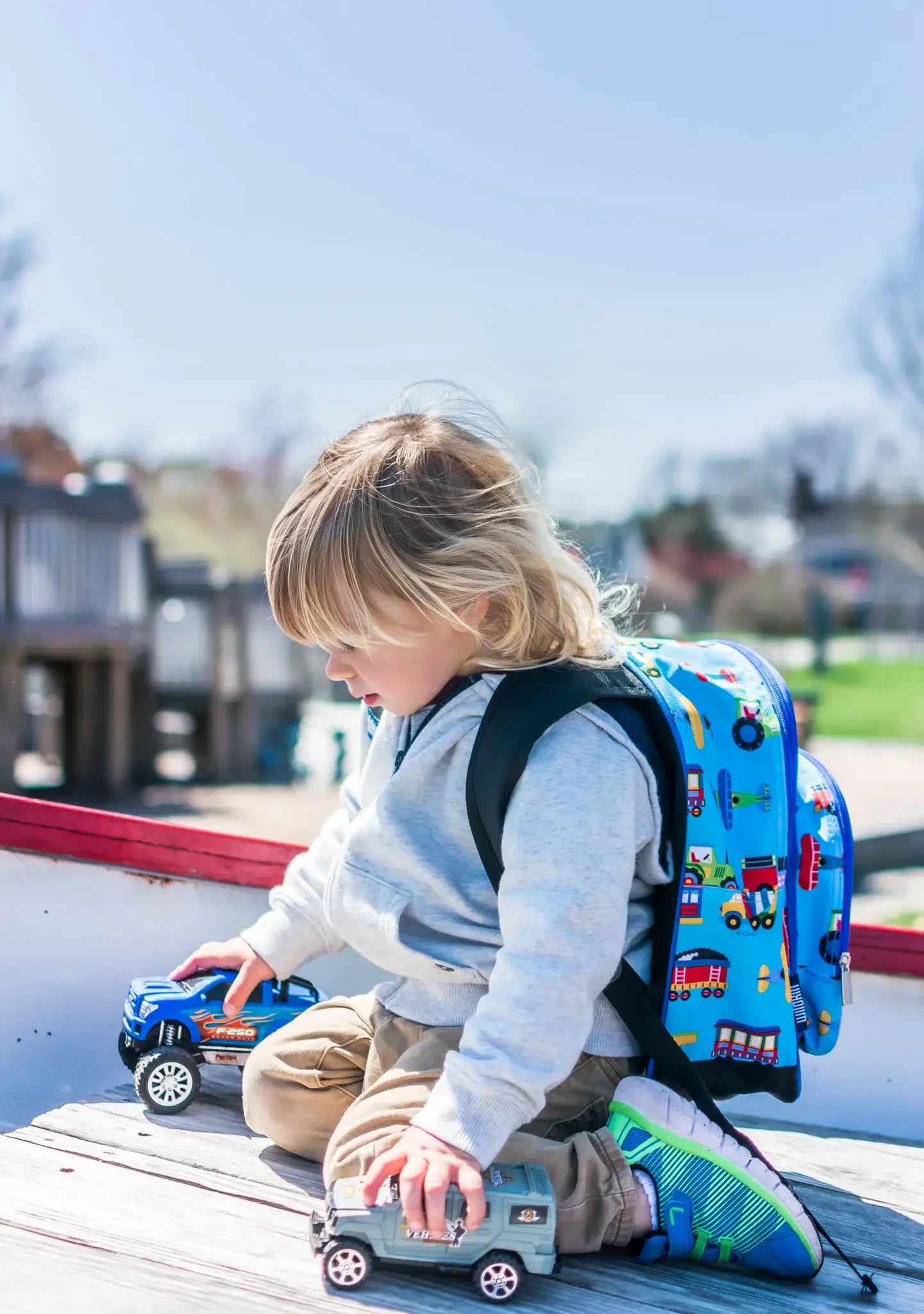 Trains Planes and Trucks Backpack - 12 Inch