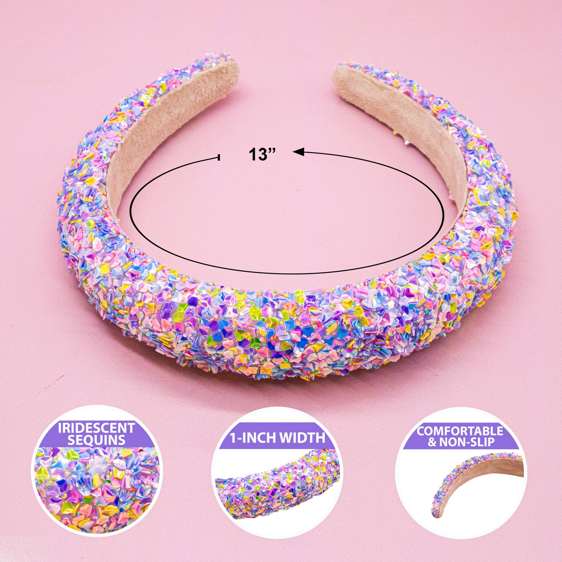 Kids Padded Chunky Sequin Headband | Blue or Multi-Color