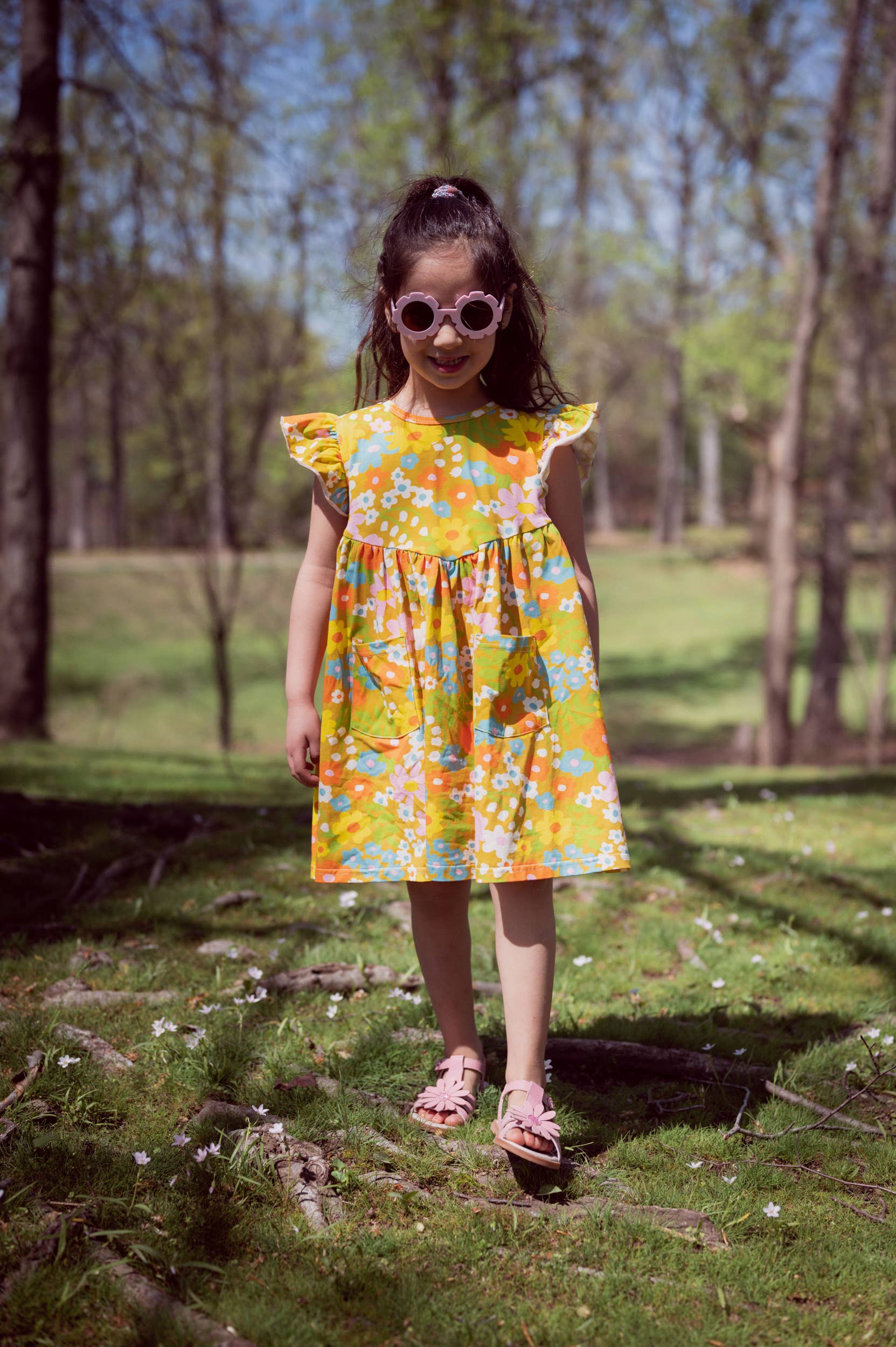 Girl’s Flutter Dress in Sixties Wild Blooms