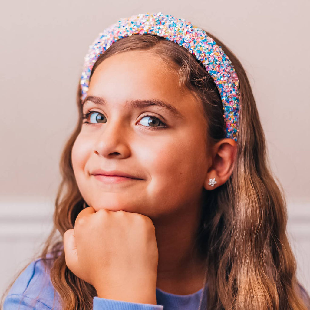 Kids Padded Chunky Sequin Headband | Blue or Multi-Color