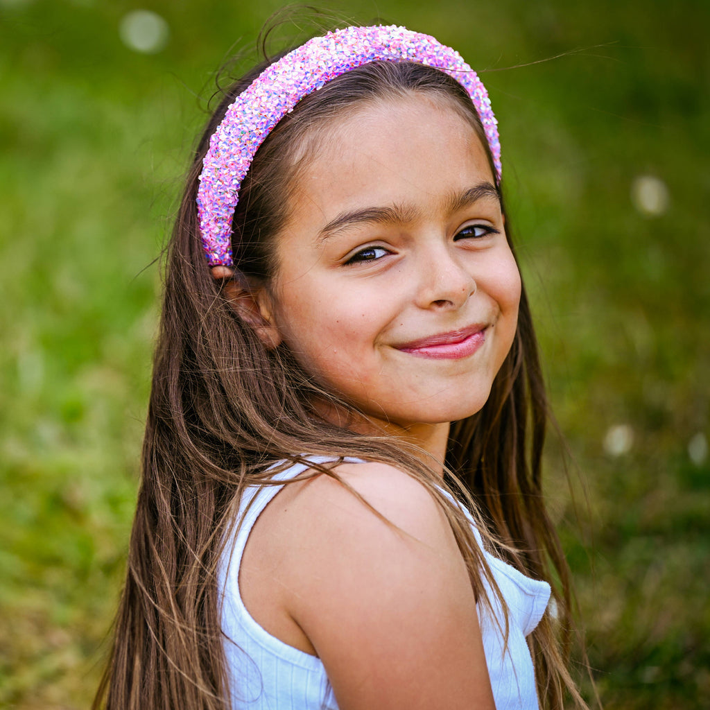 Kids Padded Chunky Sequin Headband | Blue or Multi-Color