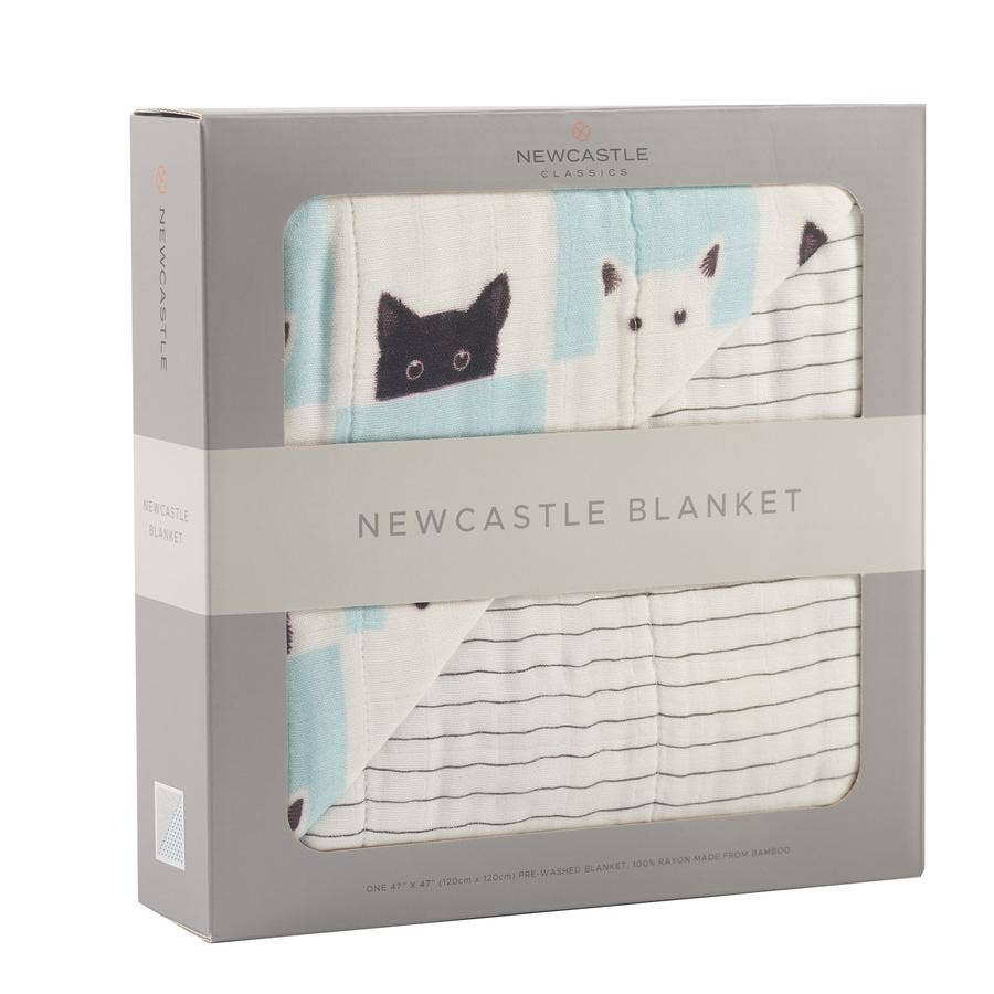 Peek-A-Boo Cats + Pencil Stripe Bamboo Muslin Blanket | Newcastle Classics