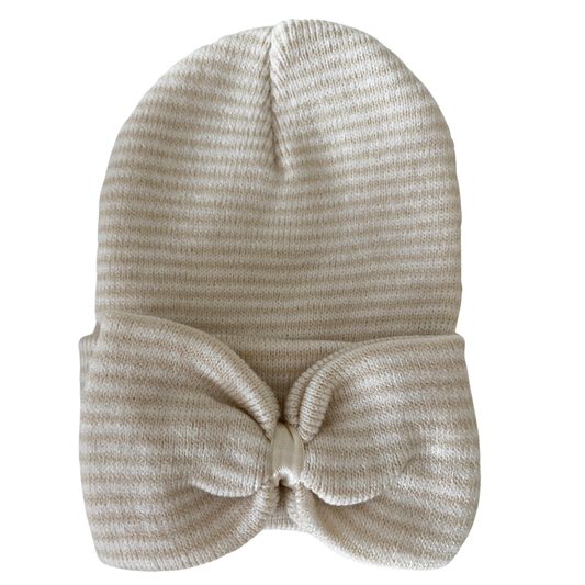 Baby's First Hat, Sand/White Stripe Bow