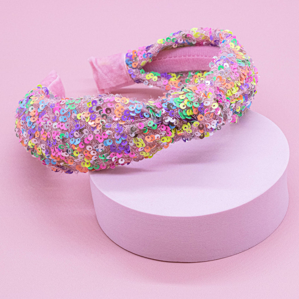 Kids Sequin Knot Headband | Purple or Rainbow