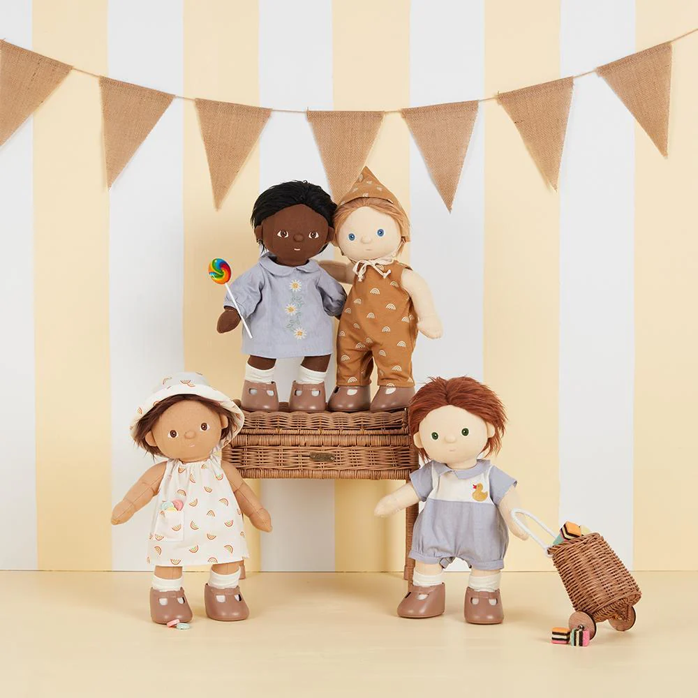 Dinkum Doll Cotton Una Rainbow Dress Set with Bucket Hat