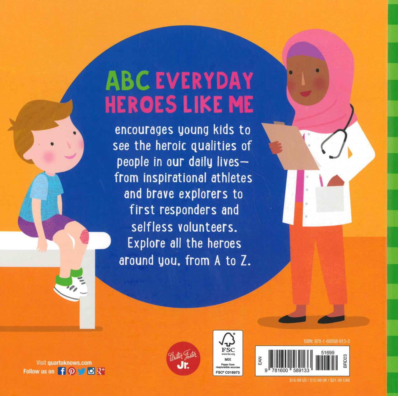 ABC Everyday Heroes Like Me board book back cover describing inclusive alphabet concept