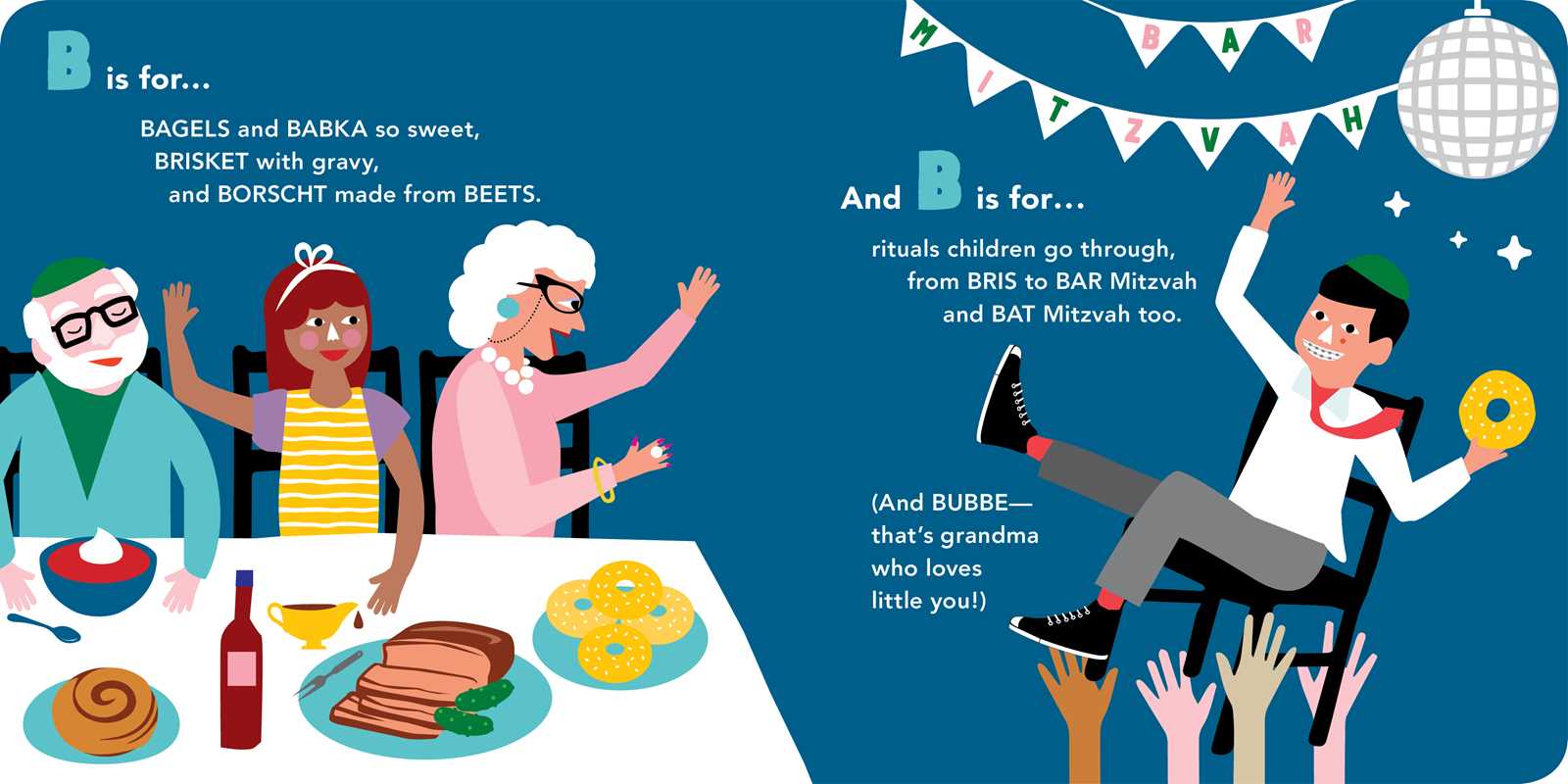 ‘B is for’ page from My First Jewish Baby Book - By Julie Merberg | Illustrated by Beck Feiner
