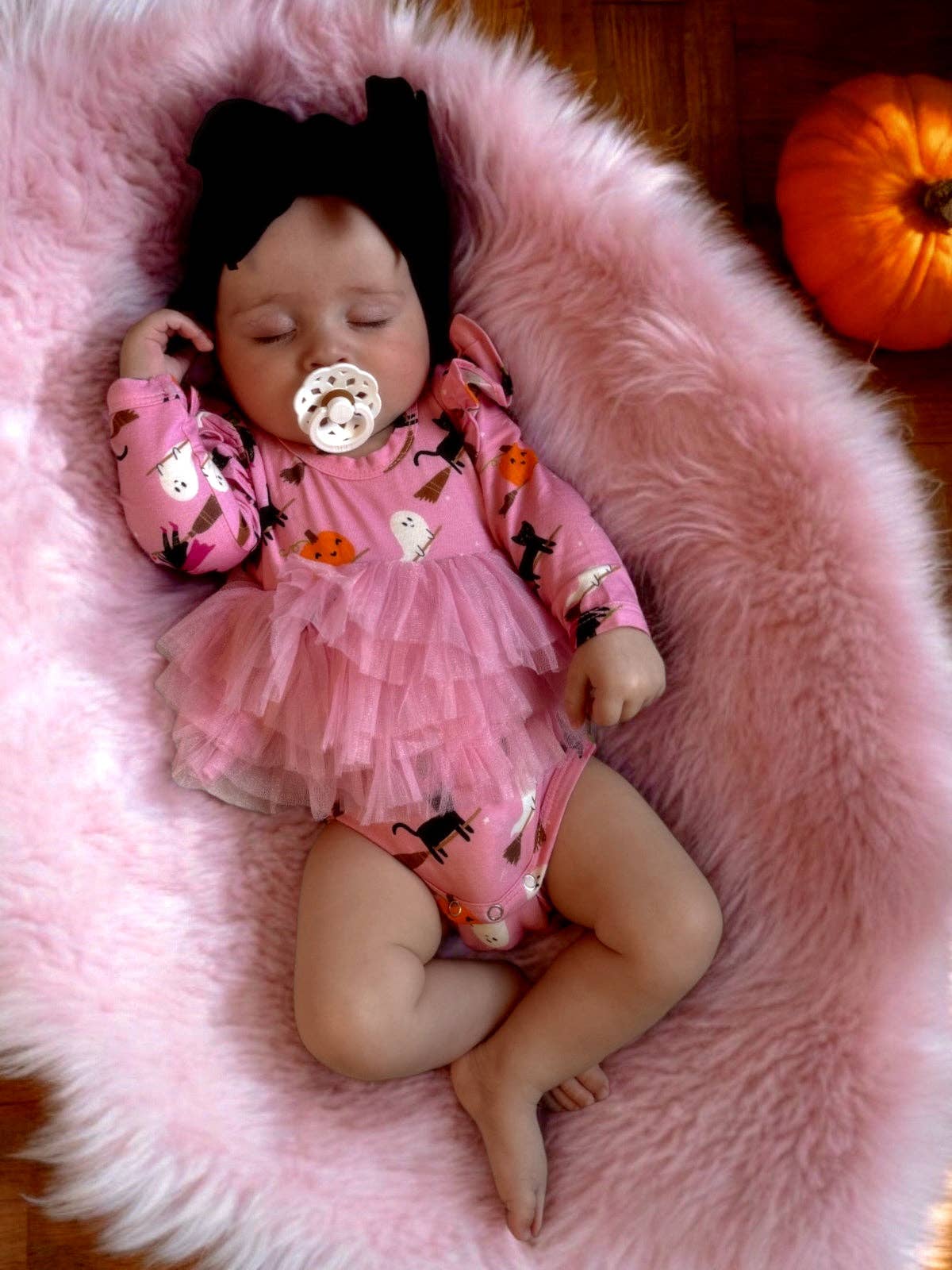 Baby wearing pink Broomstick Friends Halloween tutu bodysuit by SpearmintLOVE