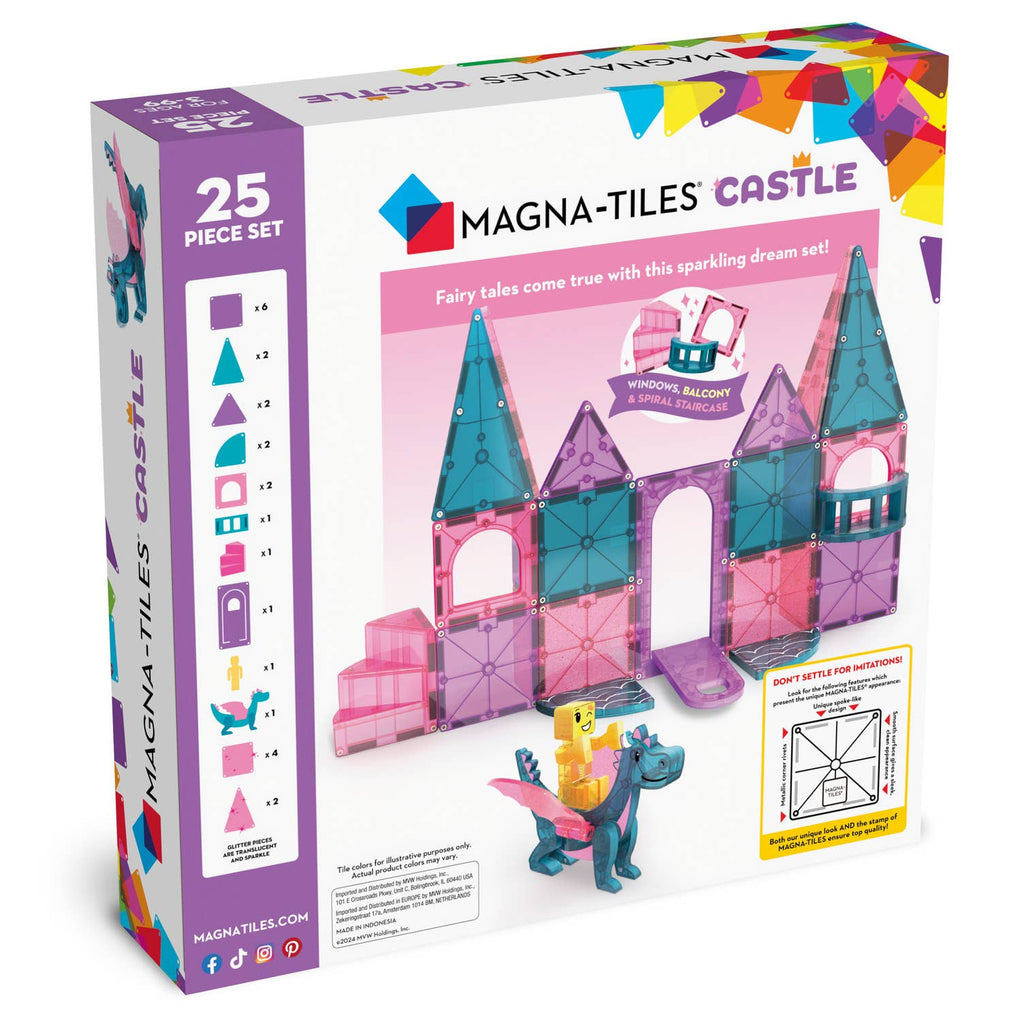 Back of the box image of our MAGNA-TILES® Castle – 25-Piece Magnetic Building Set