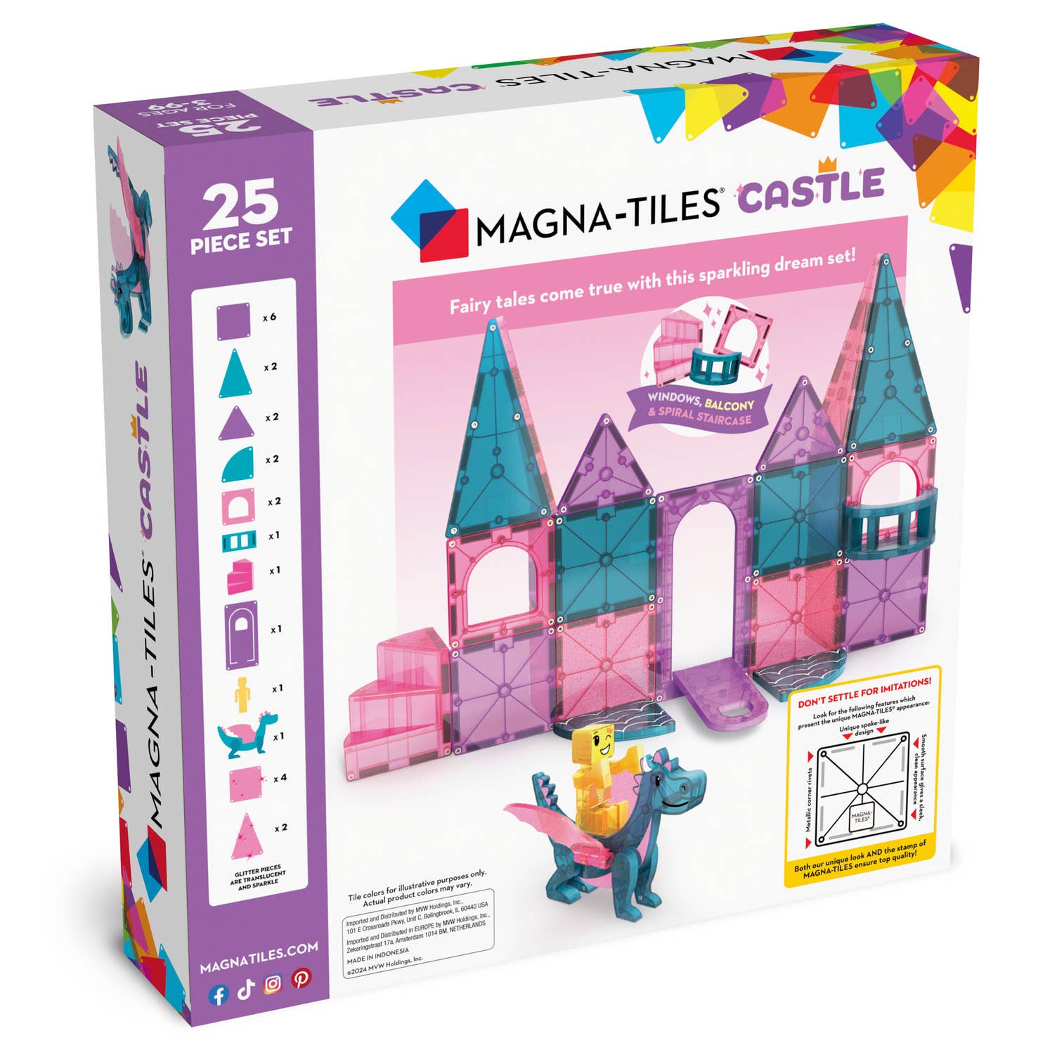 Back of the box image of our MAGNA-TILES® Castle – 25-Piece Magnetic Building Set