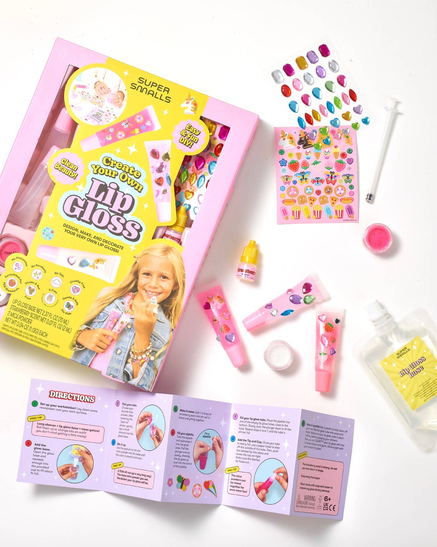 Bedazzle and have fun creating your own lip gloss with this fun, playful kit by Super Smalls!