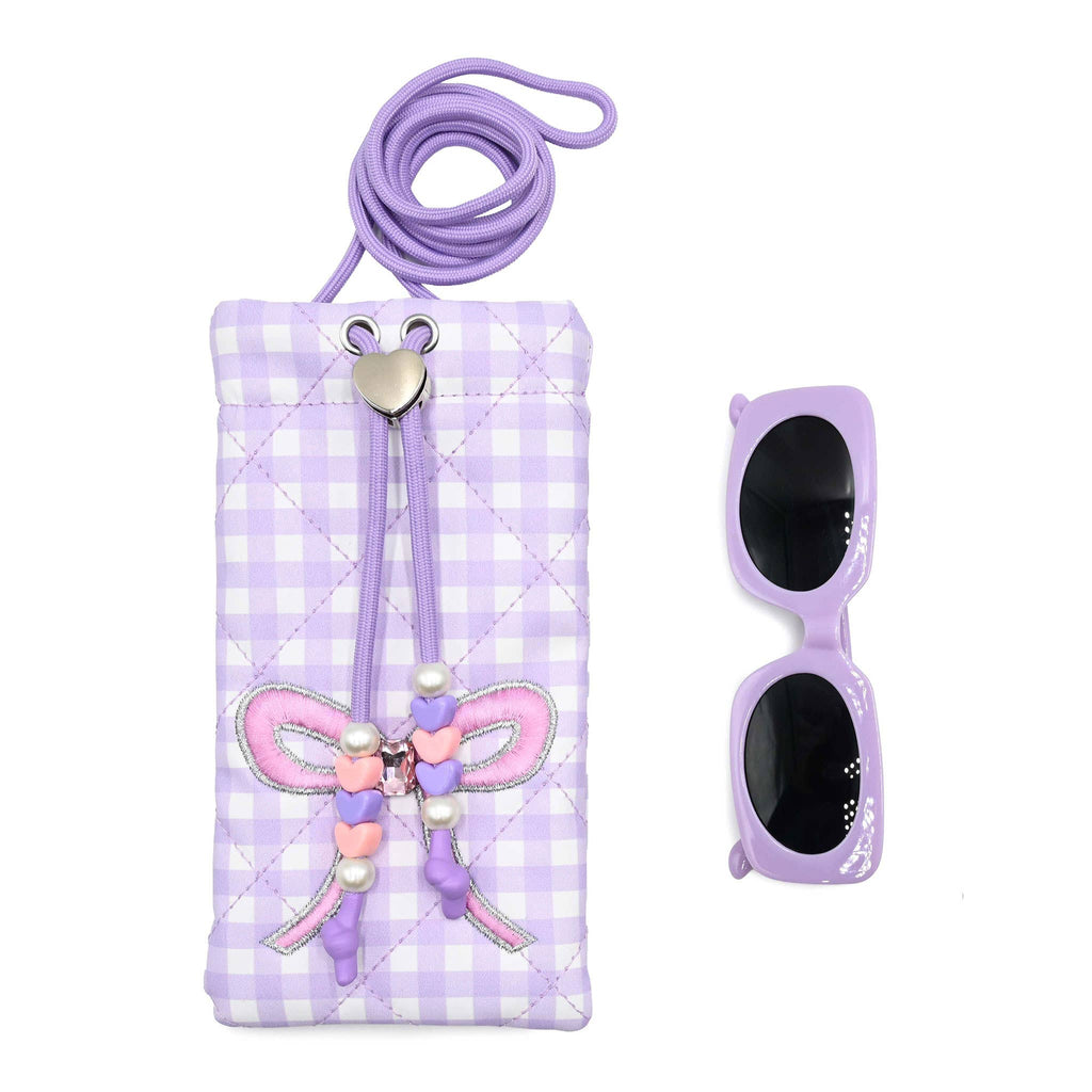 Bow Gingham Printed Drawstring Case and Sunglasses by OMG Accessories