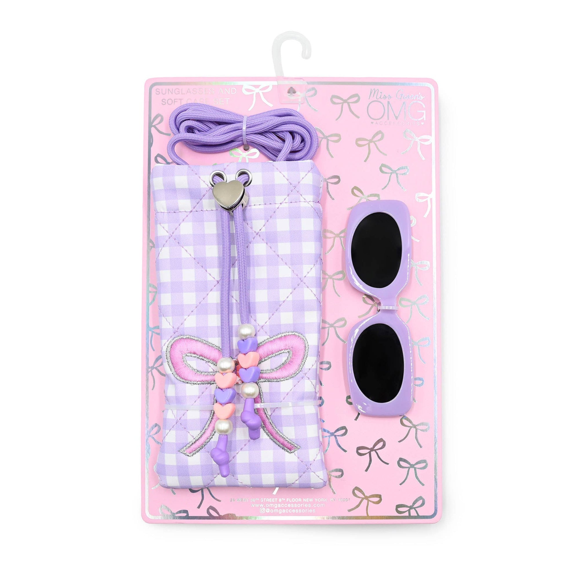 Bow Gingham Printed Drawstring Case and Sunglasses by OMG Accessories Travel Accessories