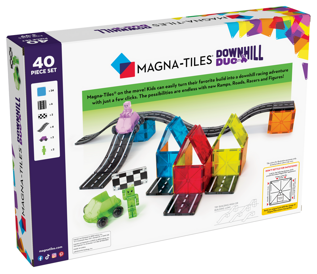 Build your own tracks with our MAGNA-TILES® Downhill Duo – 40-Piece Magnetic Building Set!