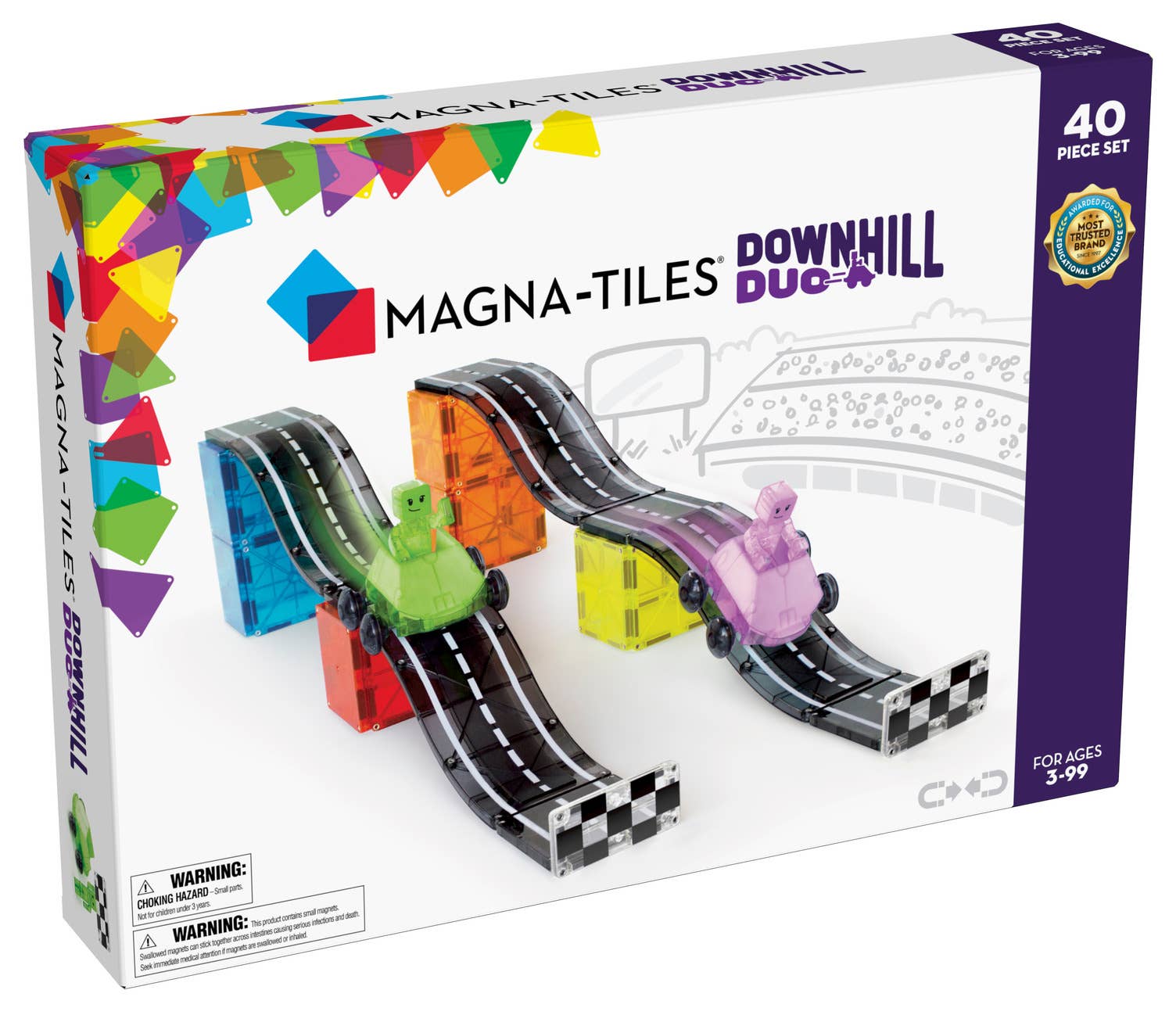 Check out the box for our MAGNA-TILES® Downhill Duo – 40-Piece Magnetic Building Set!