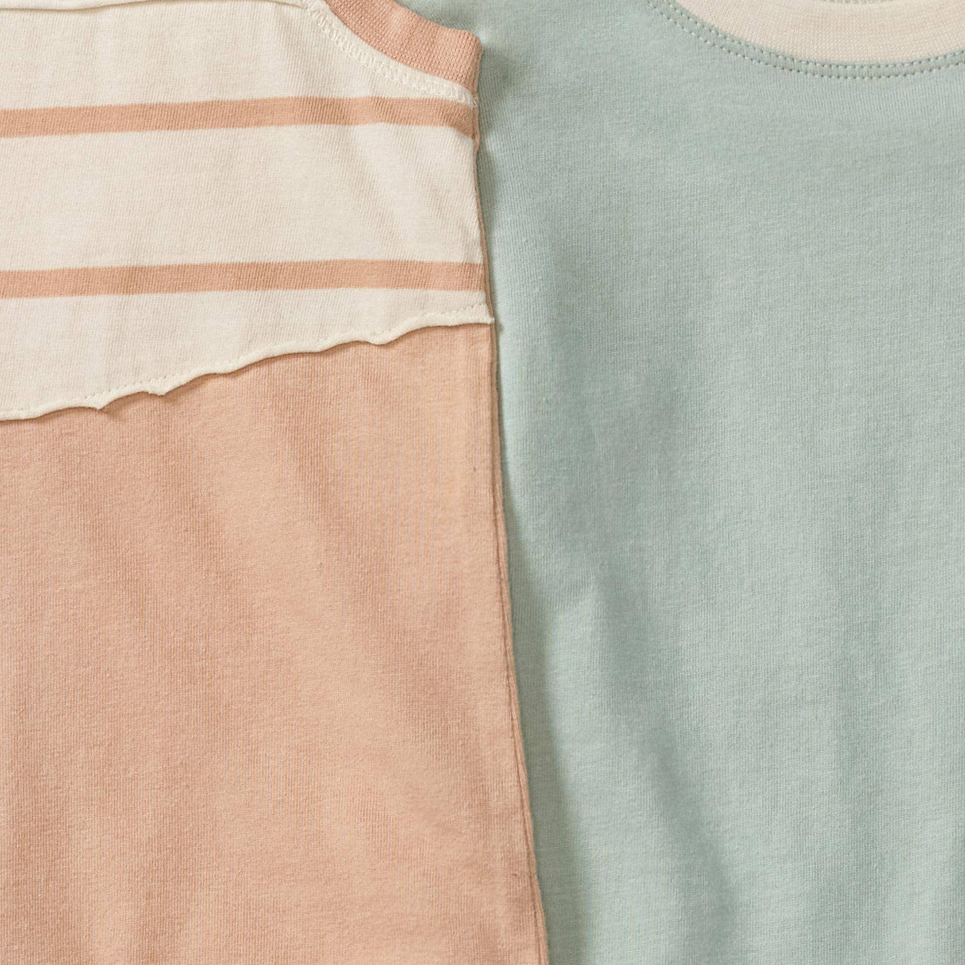 Close up detail of our Burt’s Bees Baby Organic Cotton Stripe Romper Set (2-Pack) in Sweet Maple