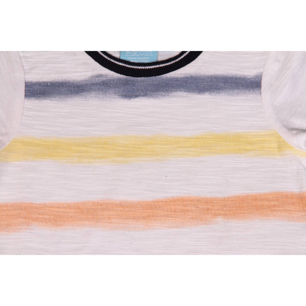 Close up of our Multi Colored Summer Stripe Baby Romper by Bear Camp 