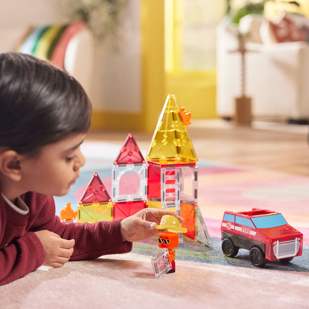 Creative Magnetic Tile Building with Fire Rescue Set