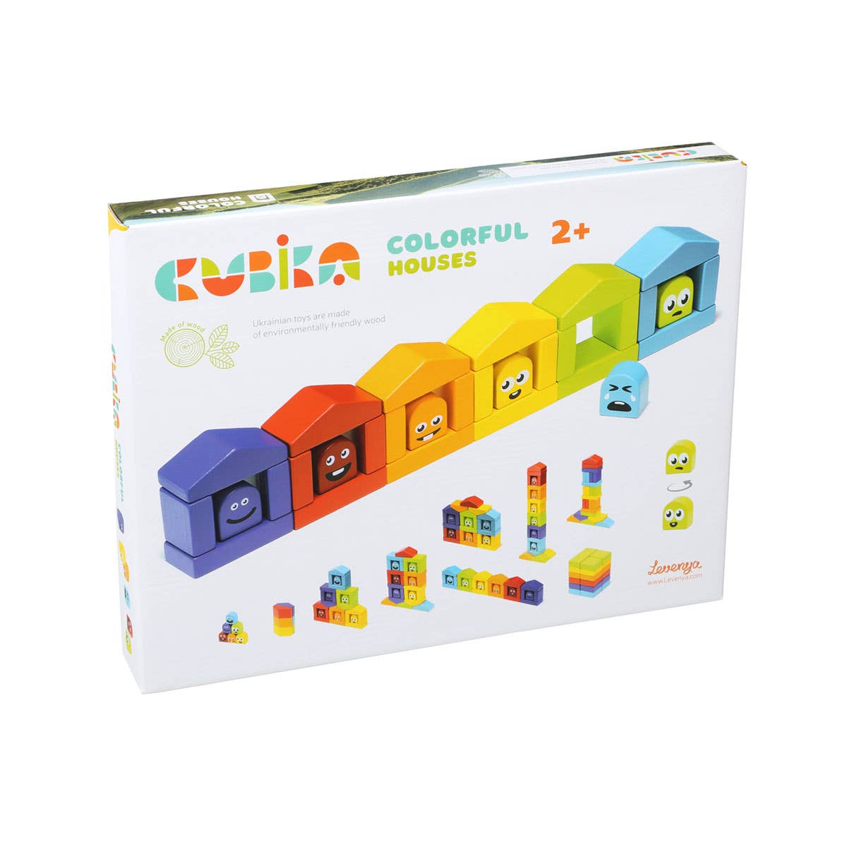 Cubika Colorful Houses wooden building block set with emotion characters
