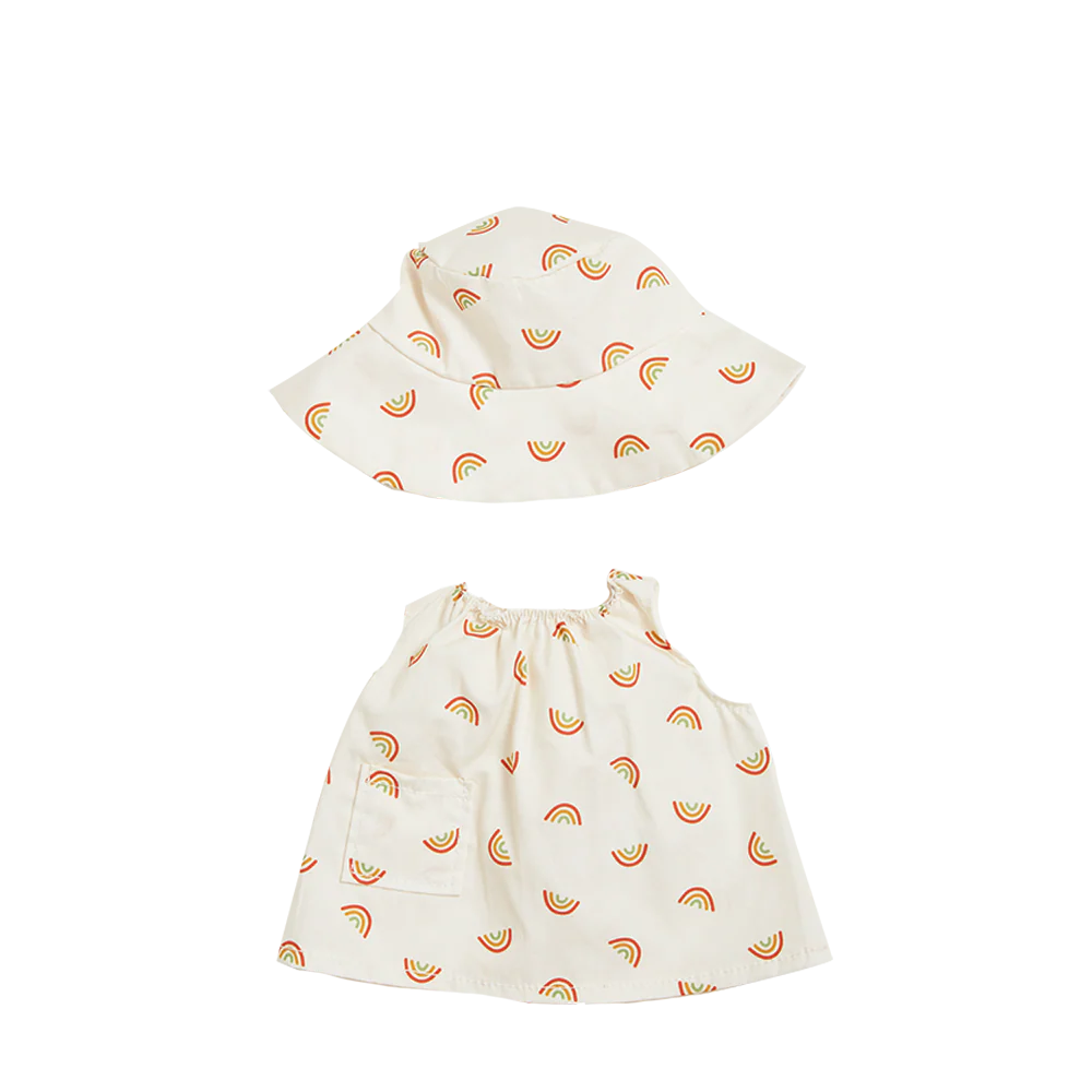 Dinkum Doll Cotton Una Rainbow Dress Set with Bucket Hat