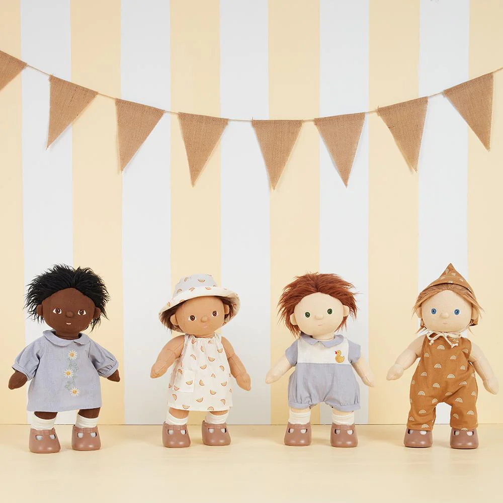 Dinkum Doll Cotton Una Rainbow Dress Set with Bucket Hat