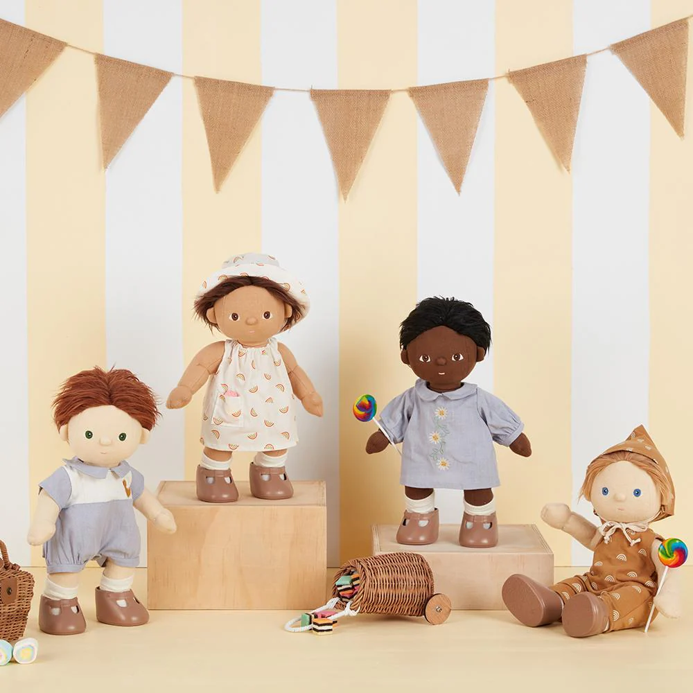 Dinkum Doll Cotton Una Rainbow Dress Set with Bucket Hat