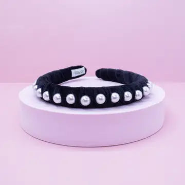 Black Velvet Wrapped Pearl Headband
