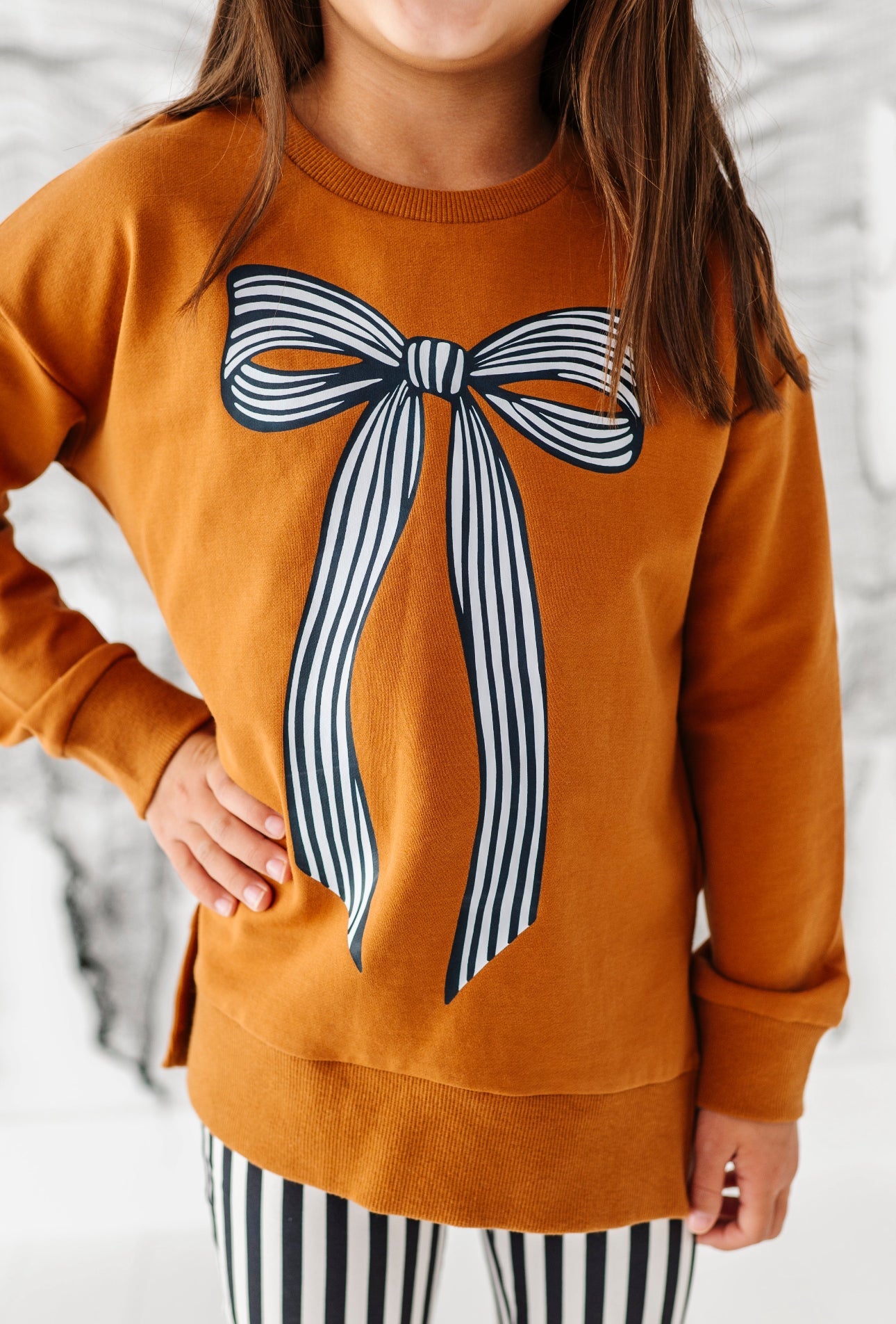 Striped Bow Side Split Sweatshirt