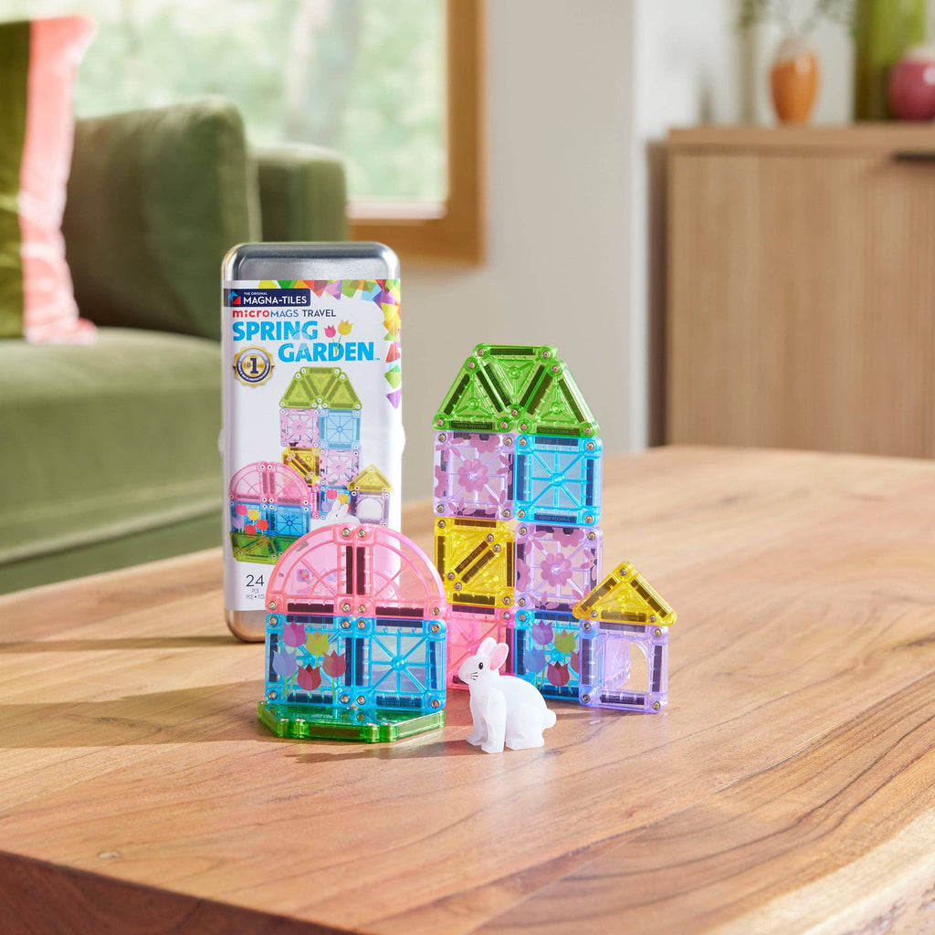 Hop along with our MAGNA-TILES® microMAGS Spring Garden – 24-Piece Travel Set