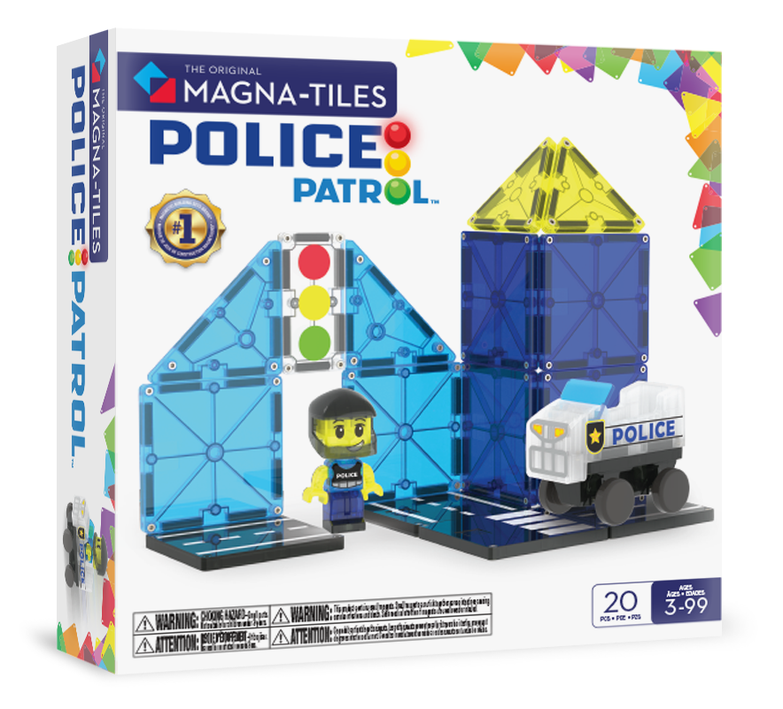 Image of front of the box of our MAGNA-TILES® Police Patrol – 20-Piece Magnetic Building Set