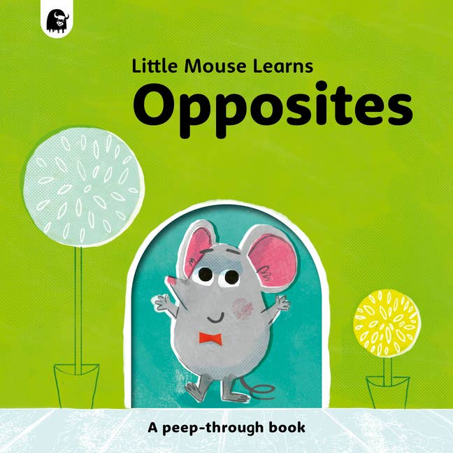 Little Mouse Learns Opposites board book cover with bright green background and mouse illustration
