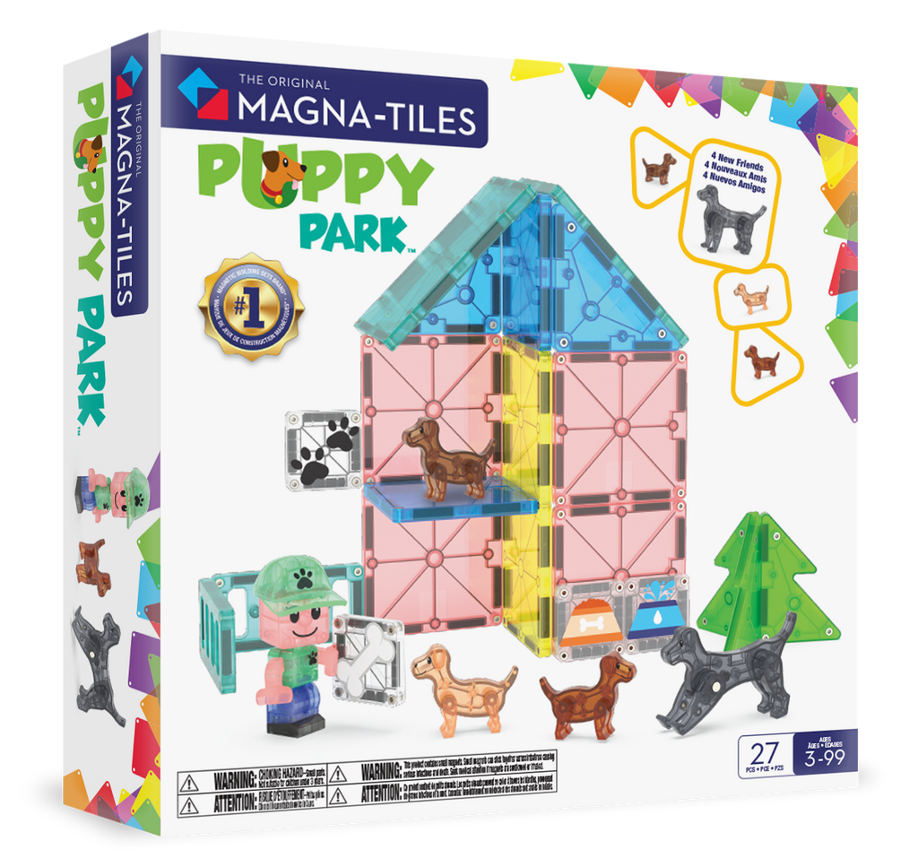 MAGNA-TILES® Puppy Park – 27-Piece Magnetic Building Box Set