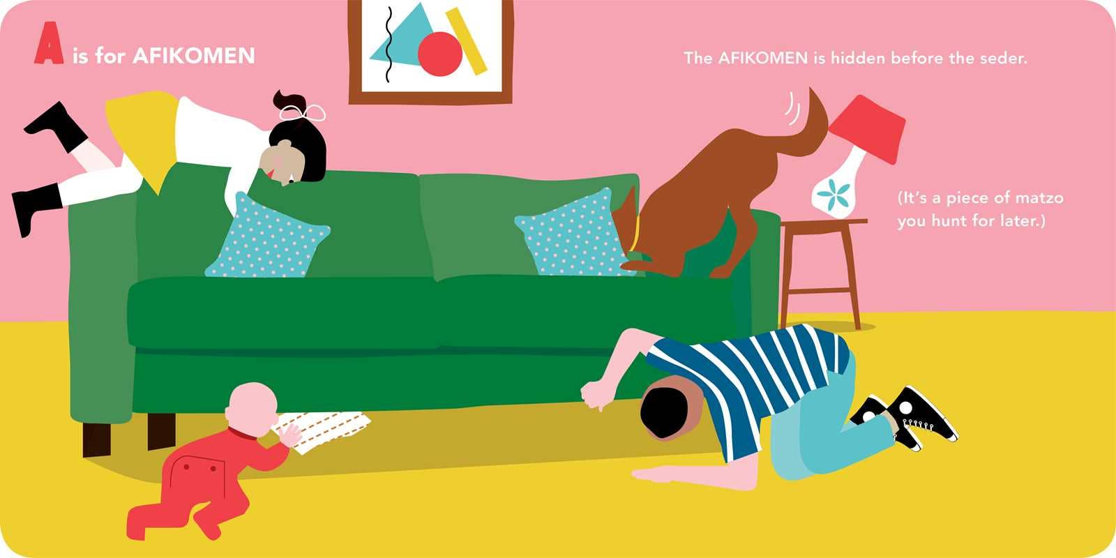 “A” is for Afikoman” page from My First Jewish Baby Book - By Julie Merberg and Illustrated by Beck Feiner