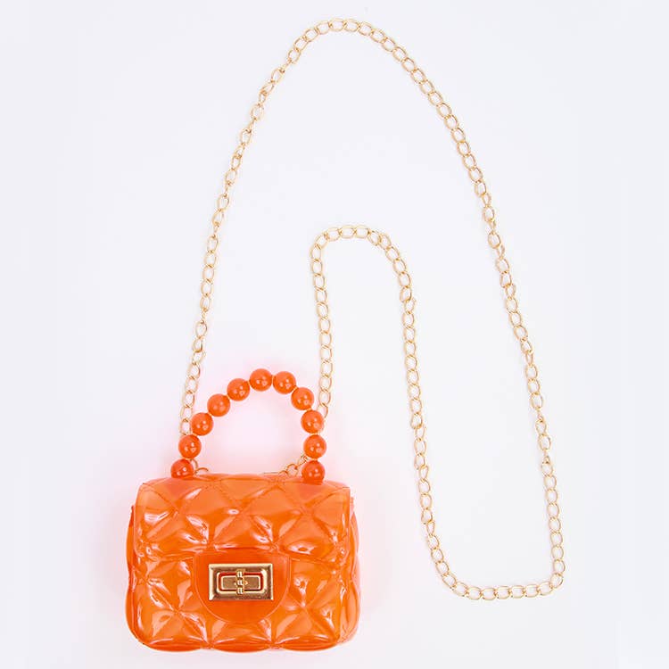 Orange mini jelly crossbody purse for girls with gold chain strap