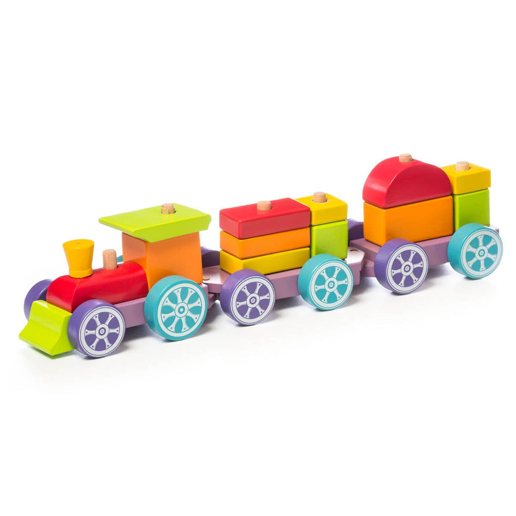 Our Cubika rainbow express train combines a train toy, stacking toy, and building toy all in one!