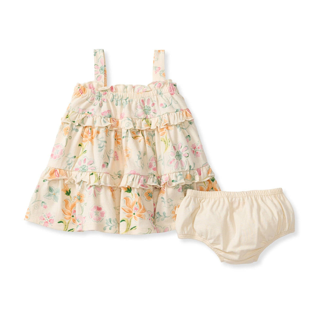 Our new summer Organic Cotton Mediterranean Floral Dress in neutral tones by Burt’s Bees Baby