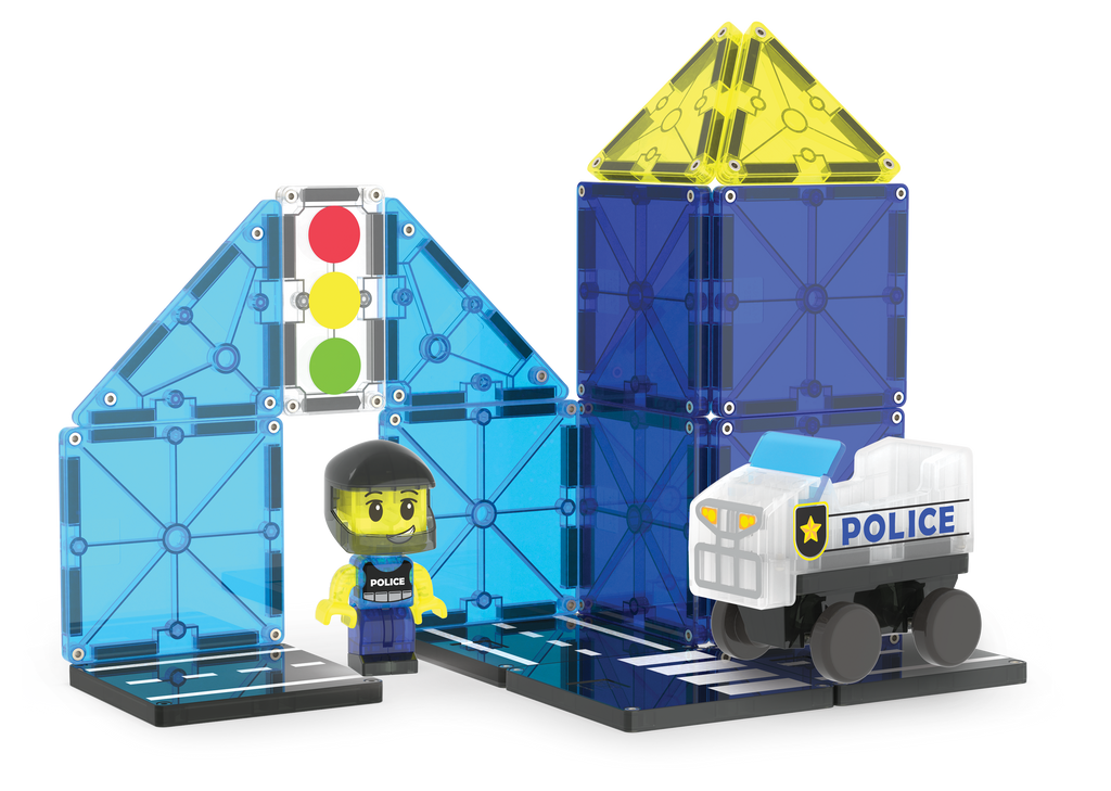 Pieces from our MAGNA-TILES® Police Patrol – 20-Piece Magnetic Building Set
