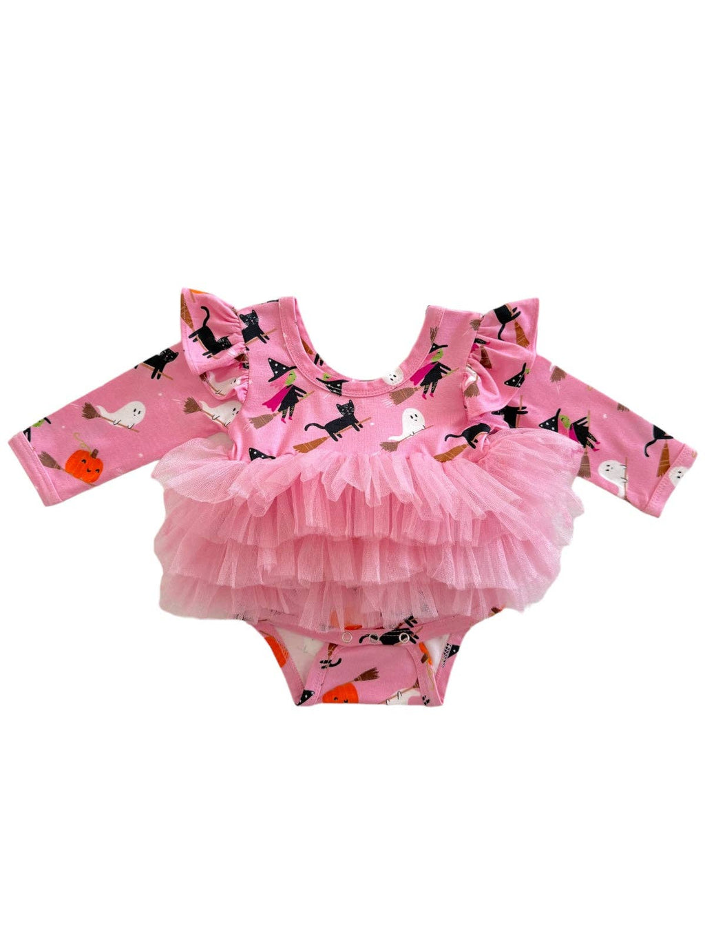 Pink Broomstick Friends Halloween tutu bodysuit with tulle skirt by Spearmint Love