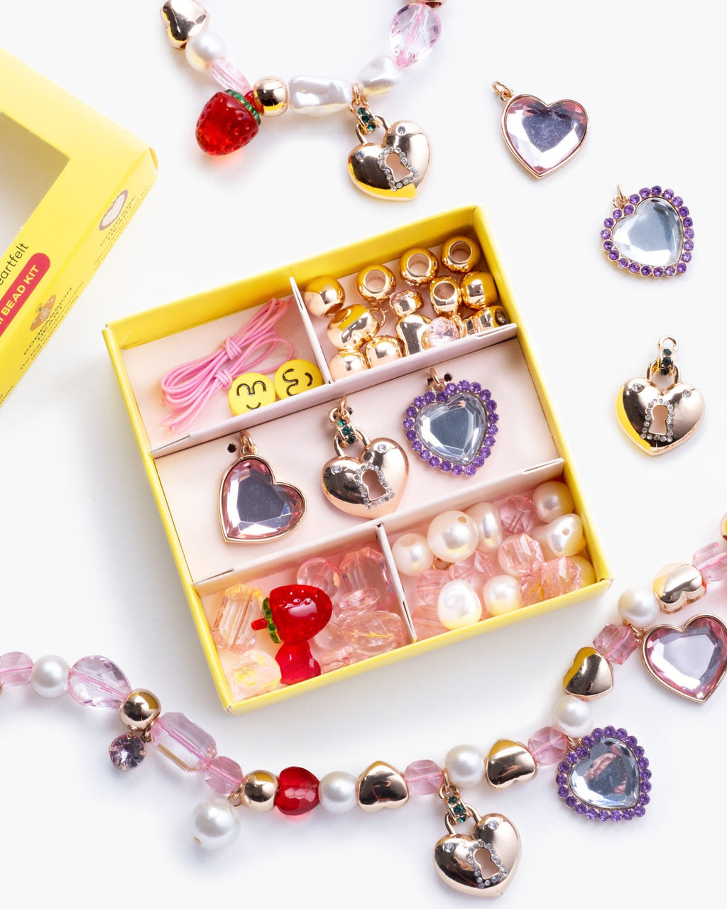 Pink + Purple Heart Charm Mini Bead Kit