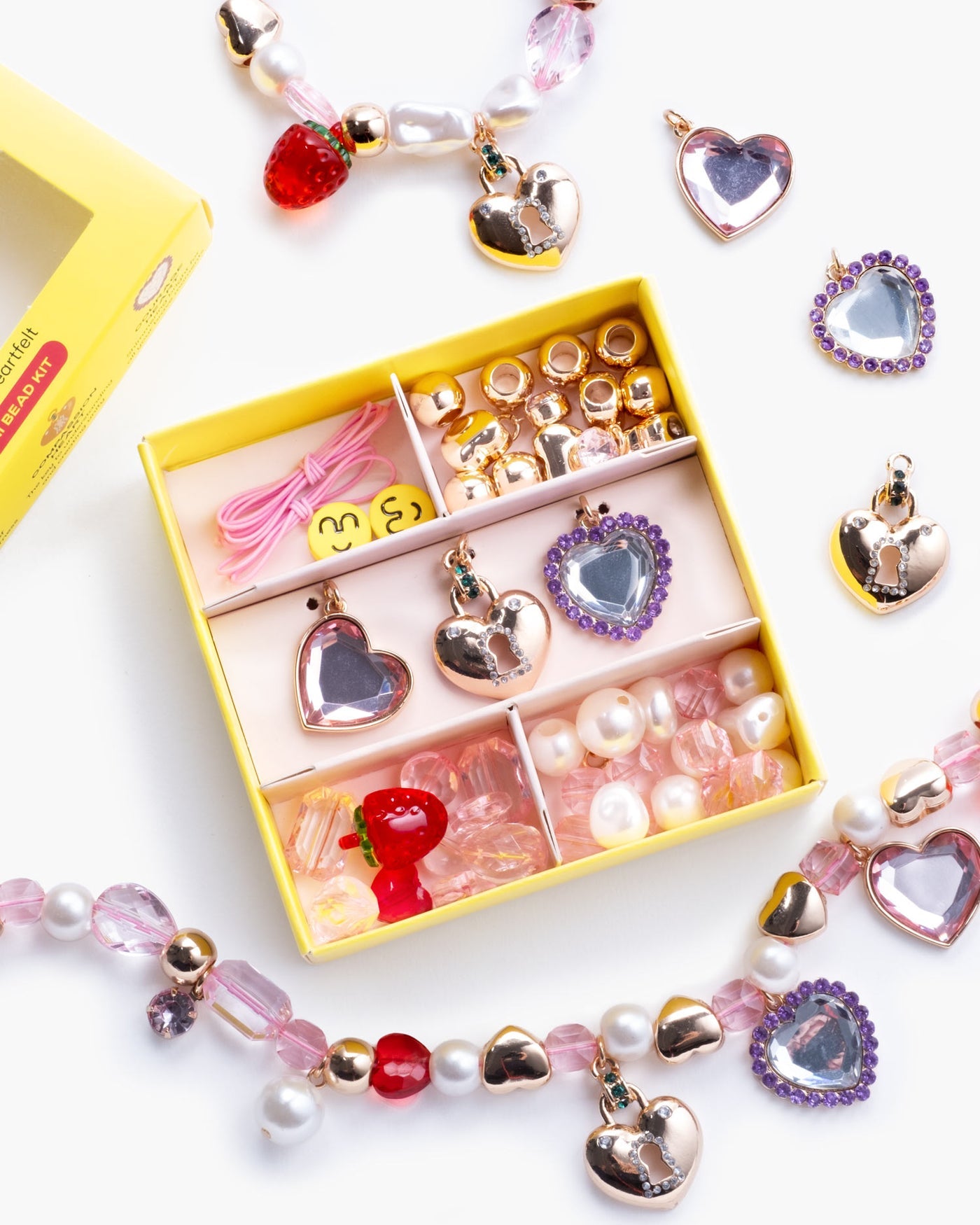 Pink + Purple Heart Charm Mini Bead Kit